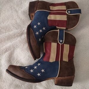 Roper Patriotic Ankle Boots - Brown, Blue, Red